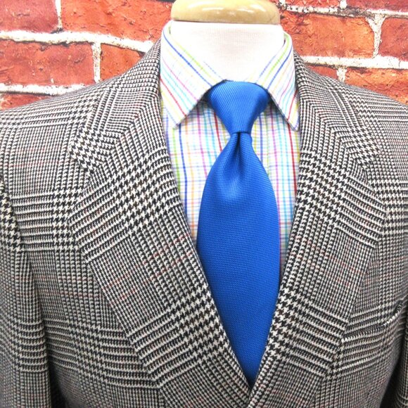 42 R-100% WOOL SPORT COAT BLACK & CREAM GLEN PLAID / HOUNDSTOOTH - Picture 2 of 10